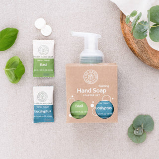 Set Dispencer e Mousse Mani in pastiglie  – Eucalipto & Basilico